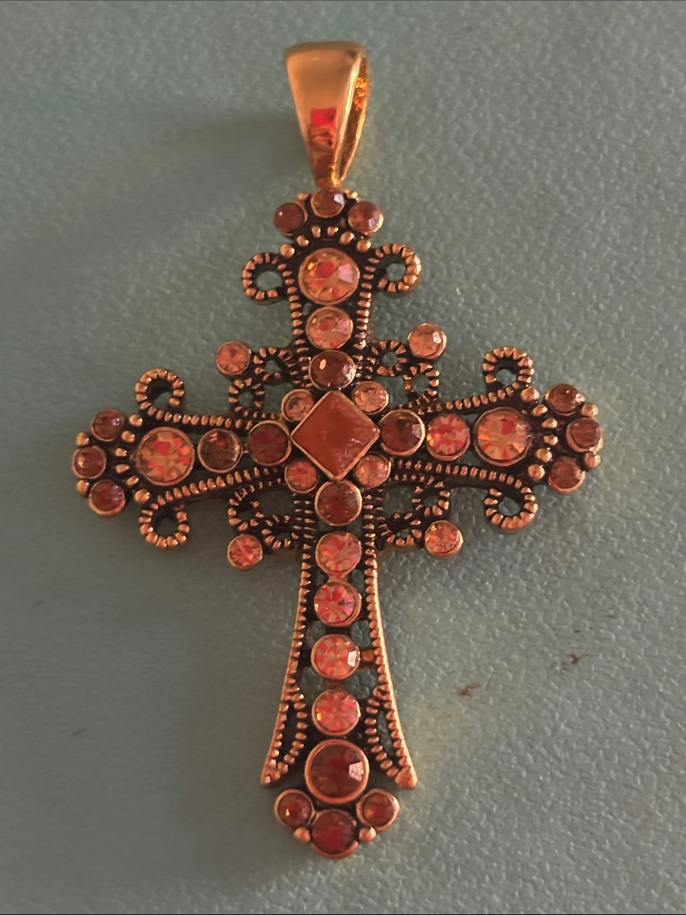 Lia Sophia Ornate AB Rhinestone Cross Pendant